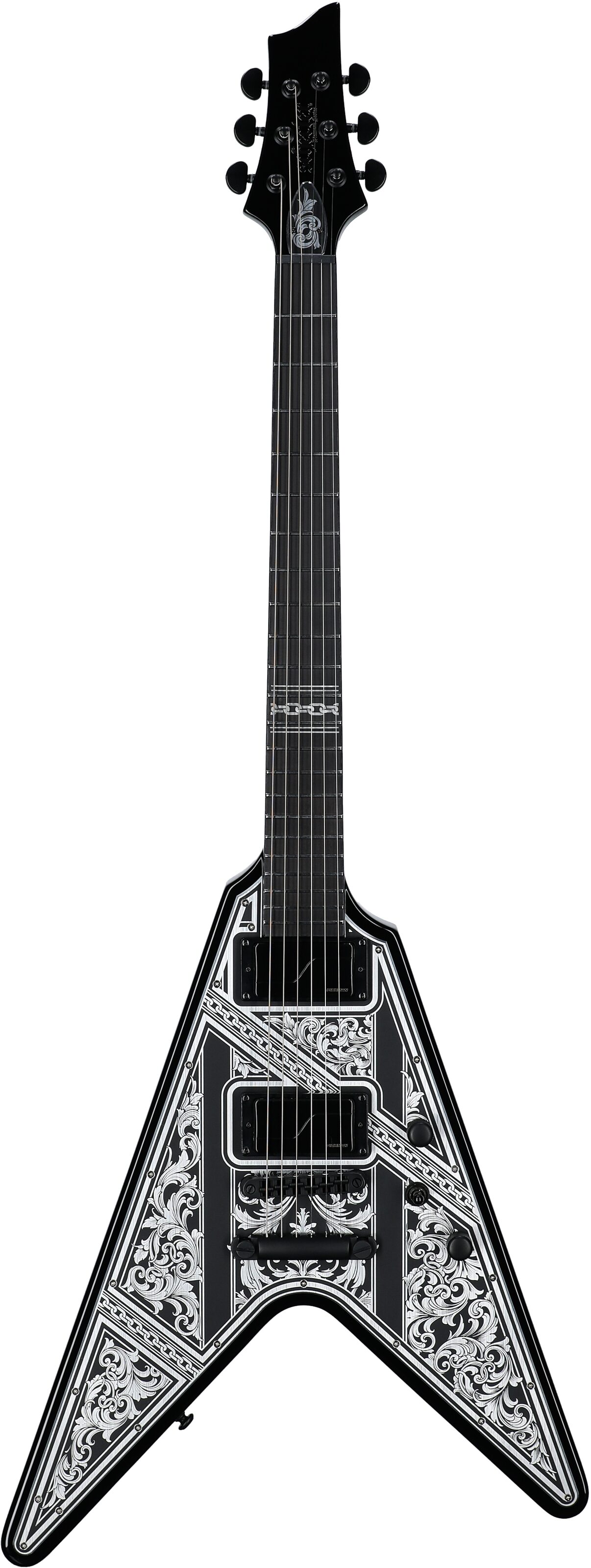 Schecter V-1 Przym Palladium Electric Guitar, Gloss Black, Full Straight Front