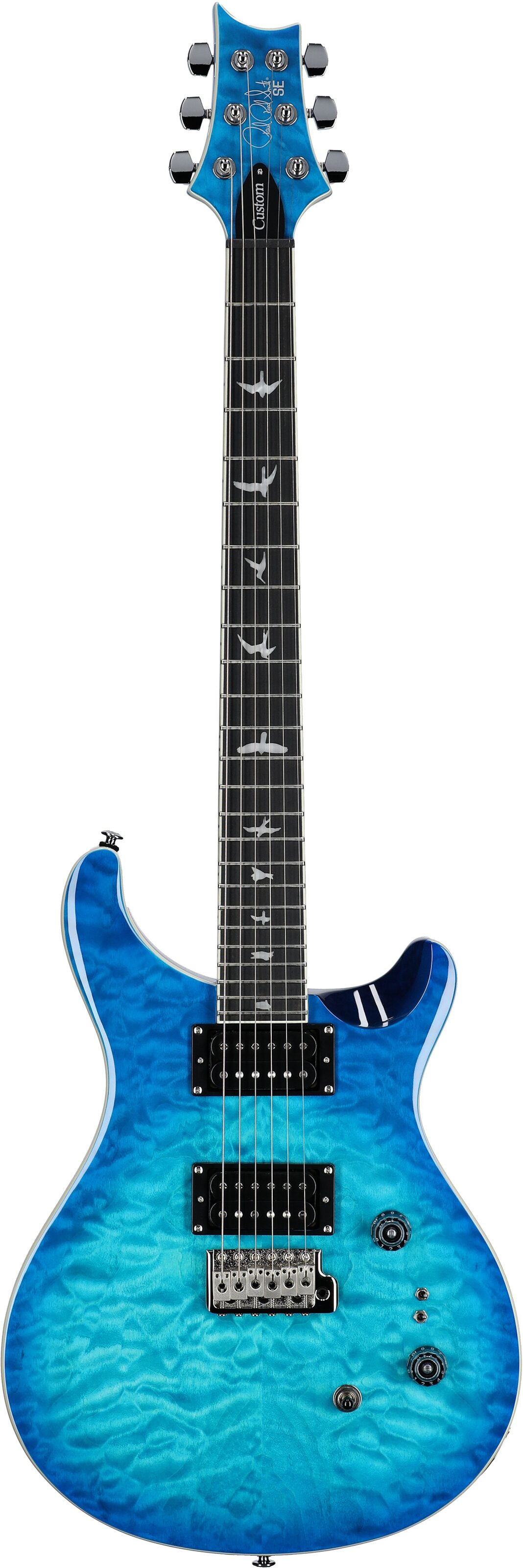 PRS Paul Reed Smith SE Custom 24-08 Quilt Electric Guitar (with Gig Bag), Lake Blue, Full Straight Front