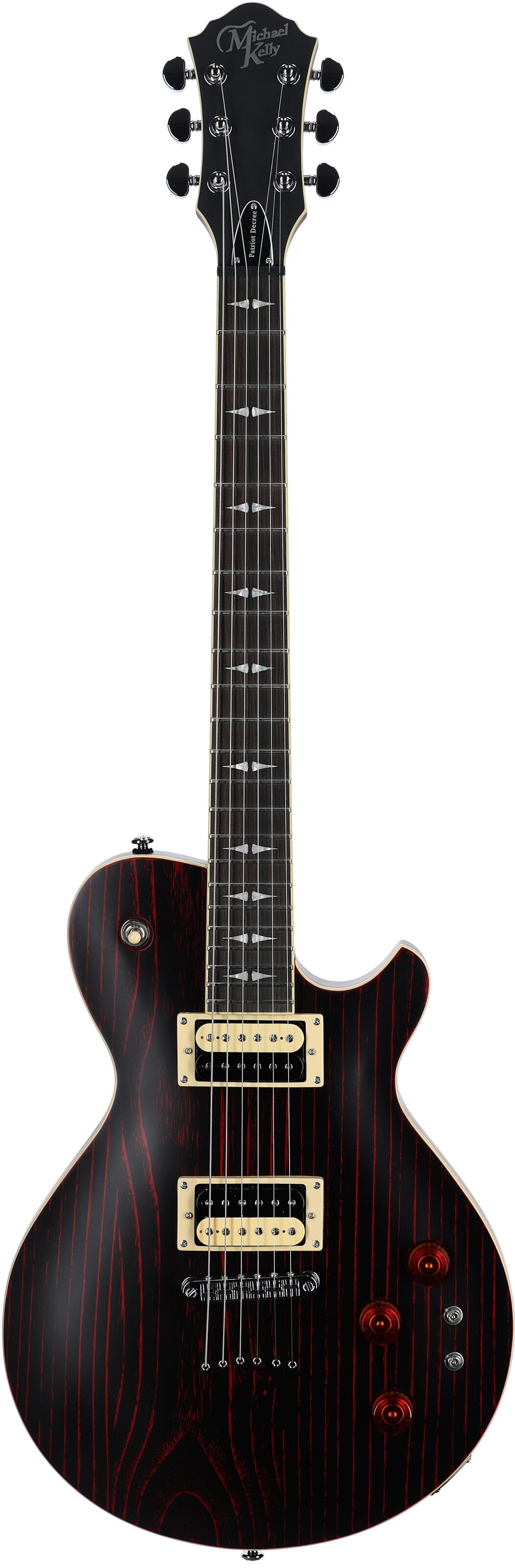 Michael Kelly Patriot Decree SB Slim Body Open Pore Electric Guitar, Transparent Red, Full Straight Front