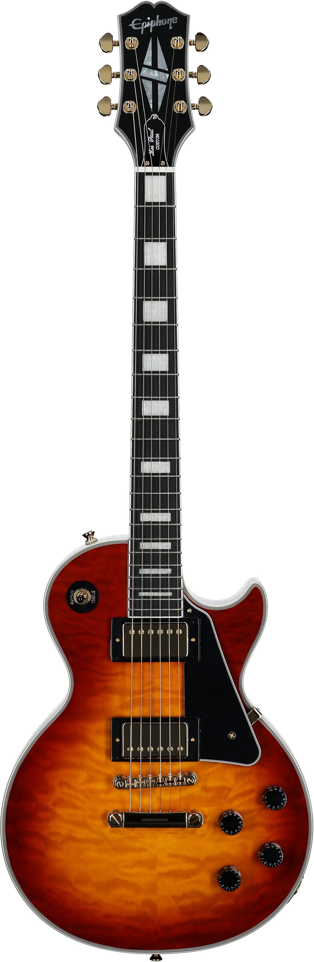 Epiphone Exclusive Les Paul Custom AAA Quilt Top Electric Guitar (with Gig Bag), Ice Tea, Full Straight Front
