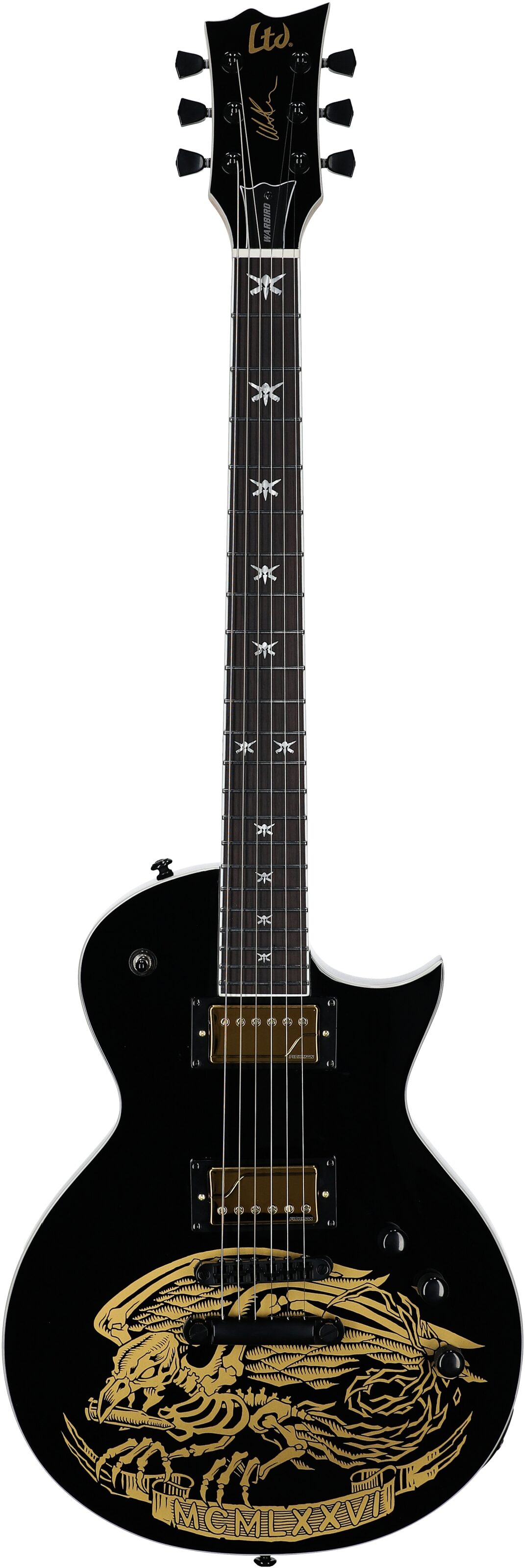 ESP LTD Will Adler Warbird Electric Guitar, Black and Gold, Full Straight Front