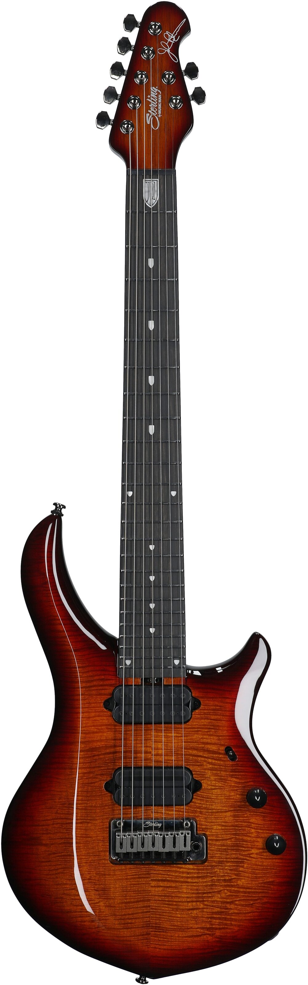Sterling by Music Man MAJ270XFM Majesty 7 Electric Guitar, 7-String, Blood Orange Burst, Full Straight Front