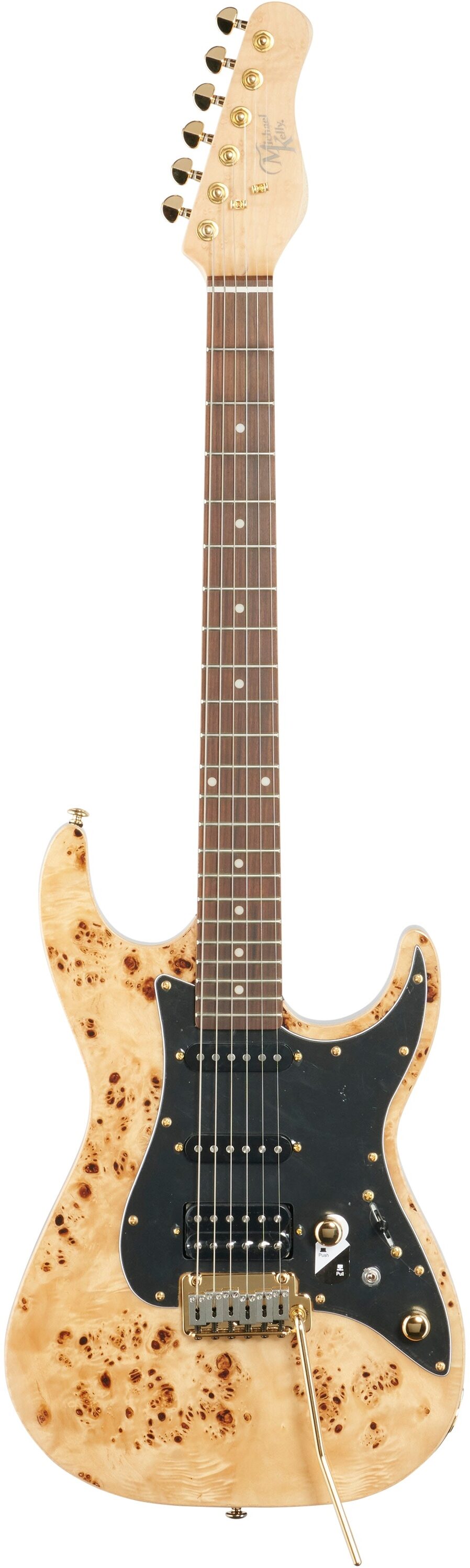 Michael Kelly Custom Collection '60s Burl Ultra Electric Guitar, Pau Ferro Fingerboard, Natural Burl, Full Straight Front
