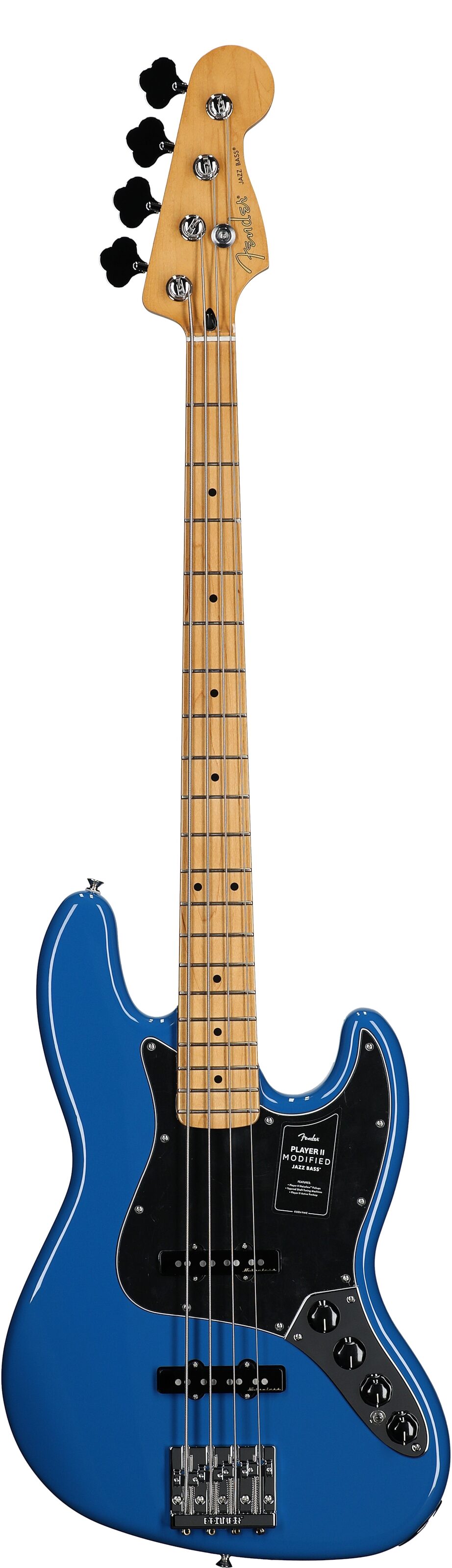 Fender Player II Modified Active Jazz Electric Bass, Maple Fingerboard (with Gig Bag), Electric Blue, Full Straight Front