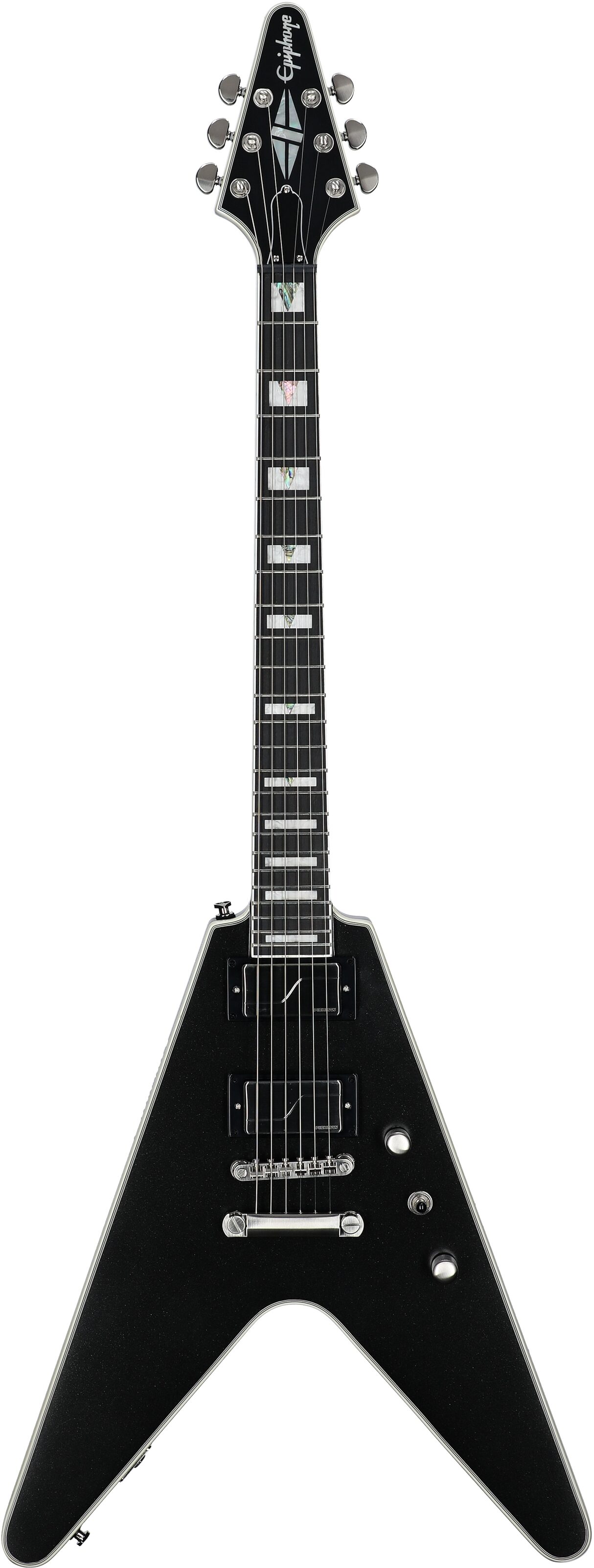 Epiphone Flying V Prophecy Electric Guitar, Jet Black Metallic, Full Straight Front