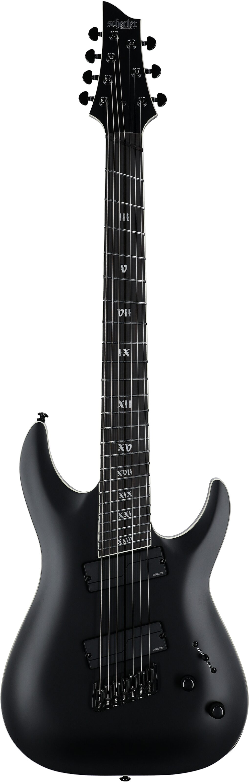 Schecter C-7 Multiscale SLS Elite Evil Twin Electric Guitar, Satin Black, Full Straight Front