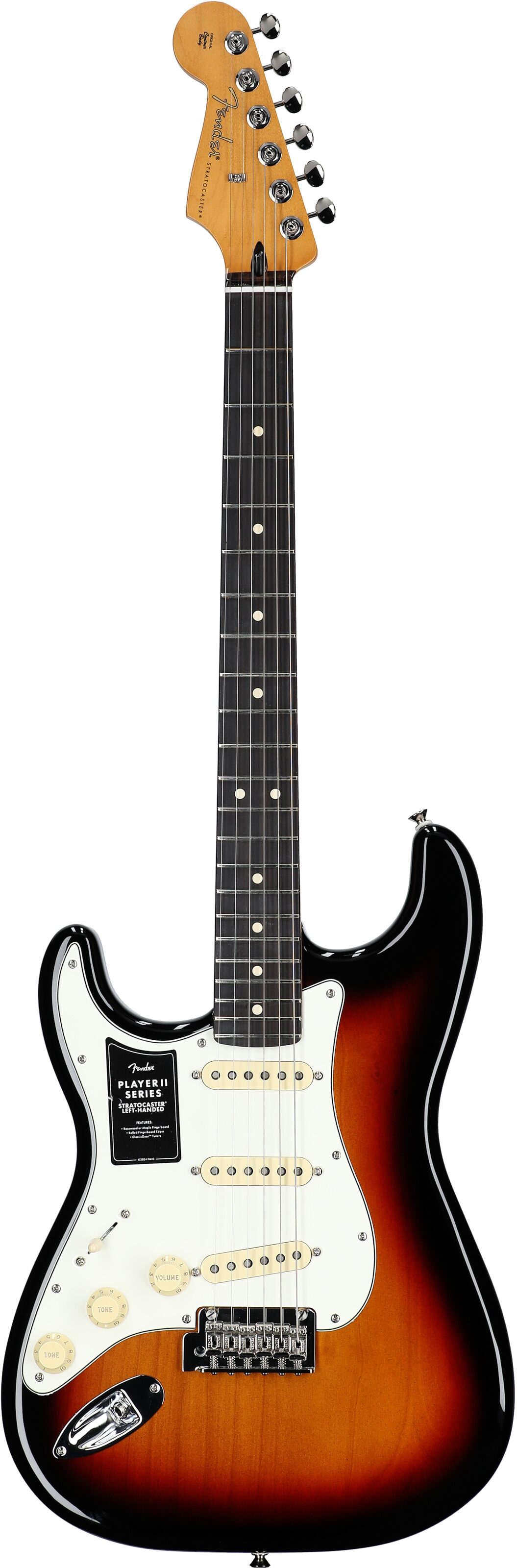 Fender Player II Stratocaster Electric Guitar, Left-Handed (with Rosewood Fingerboard), 3-Color Sunburst, Full Straight Front