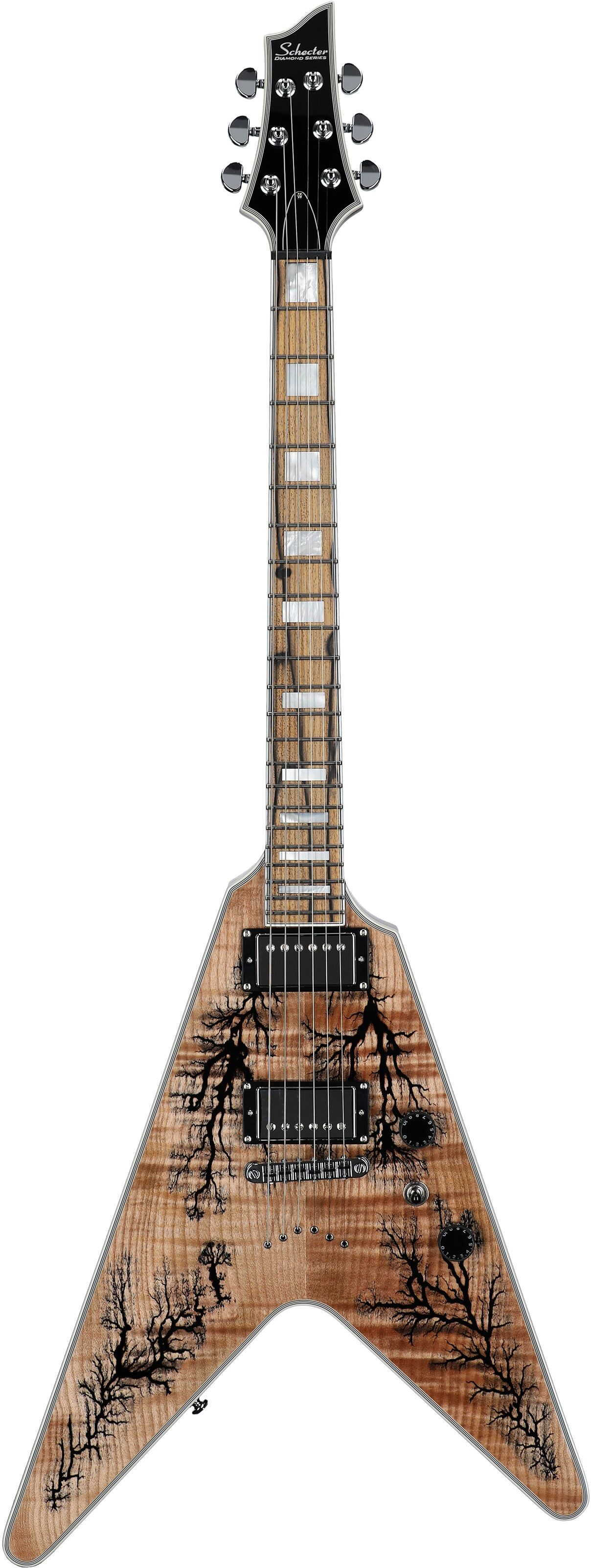 Schecter V-1 Electro-Resin Electric Guitar, Natural, Full Straight Front