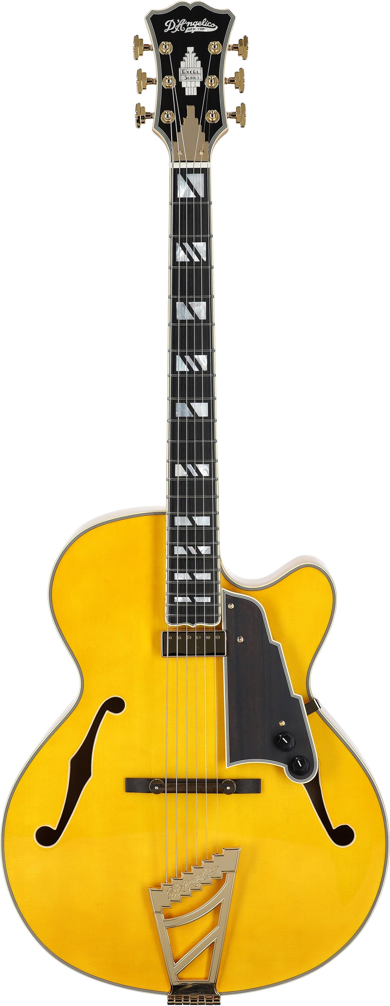 D'Angelico Excel 16 Hollowbody Electric Guitar (with Case), Amber, Full Straight Front
