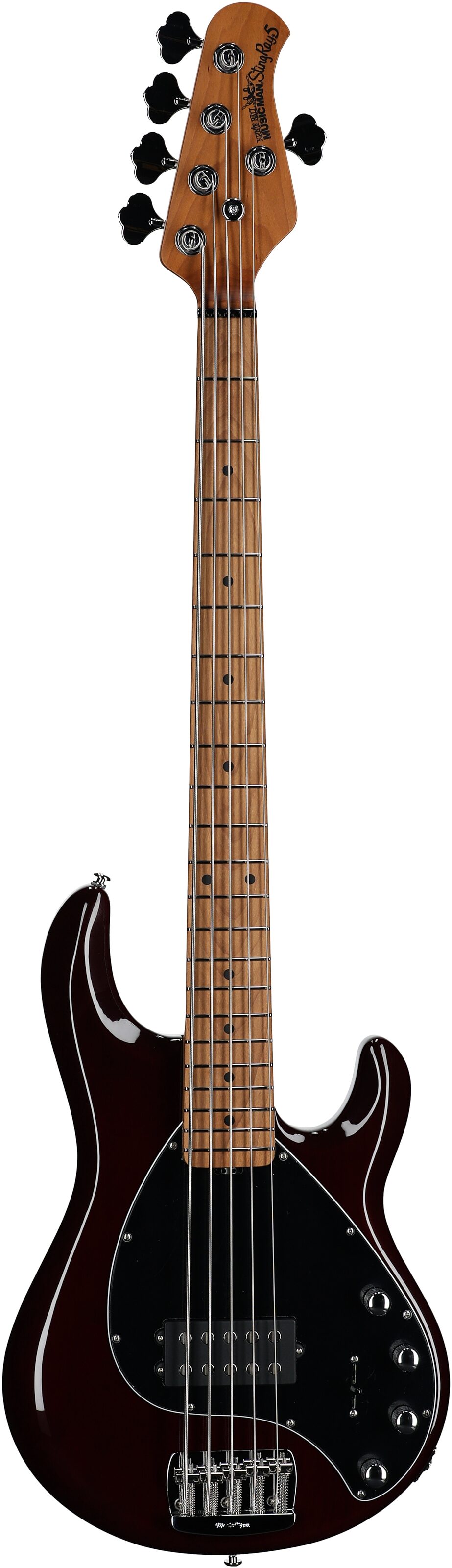 Ernie Ball Music Man StingRay 5 Special Electric Bass, 5-String (with Case), Translucent Oxblood, Maple Fretboard, Full Straight Front