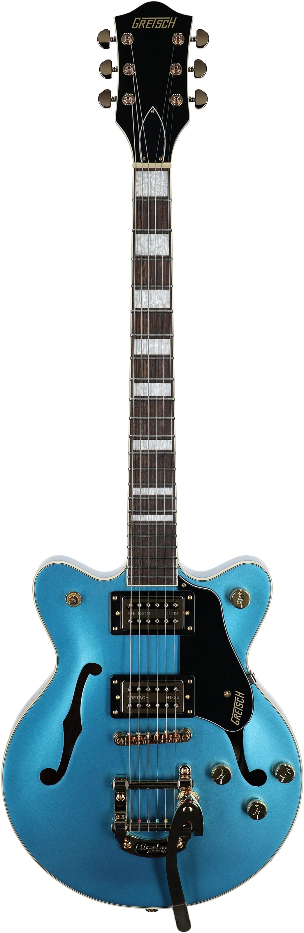 Gretsch G2655T Streamliner Center Block Junior Electric Guitar with Bigsby Tremolo, Riviera Blue, Full Straight Front