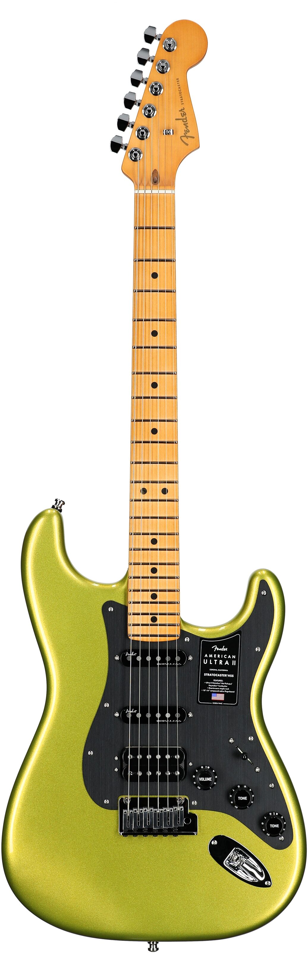 Fender American Ultra II Stratocaster HSS Electric Guitar, Maple Fingerboard (with Case), Solar Flare, Full Straight Front