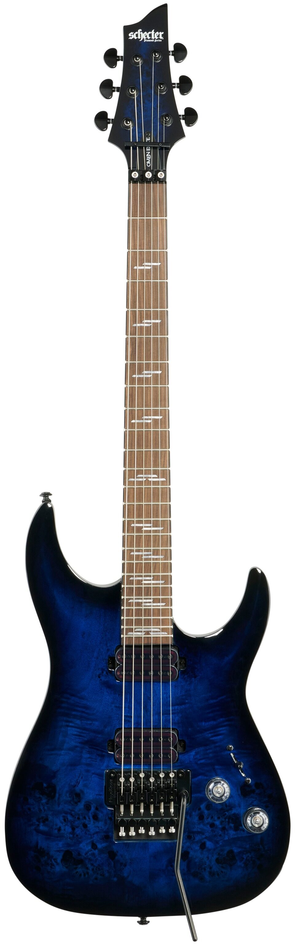 Schecter Omen Elite-6FR Electric Guitar, See-Thru Blue Burst, Full Straight Front