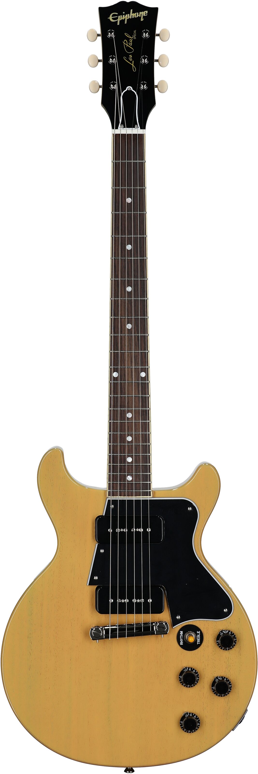 Epiphone Inspired by Gibson Custom 1960 Les Paul Special Double Cut Reissue Electric Guitar (with Case), TV Yellow, Full Straight Front