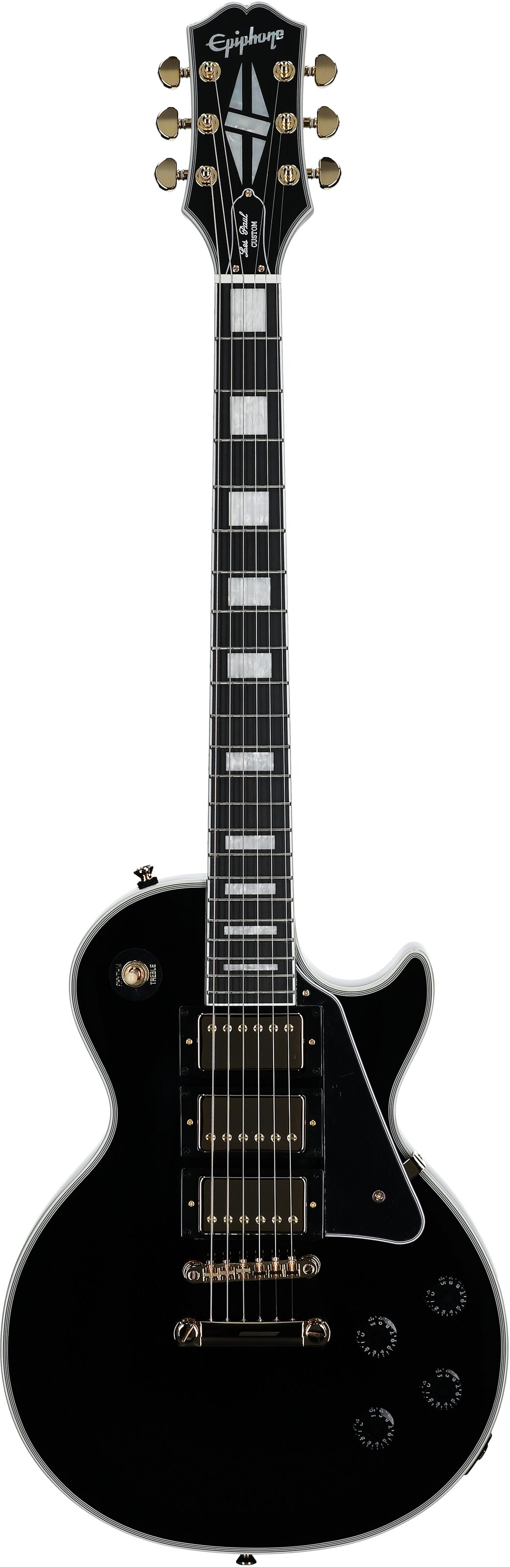 Epiphone Exclusive Les Paul Custom 3-Pickup Electric Guitar (with Soft Case), Ebony, Full Straight Front