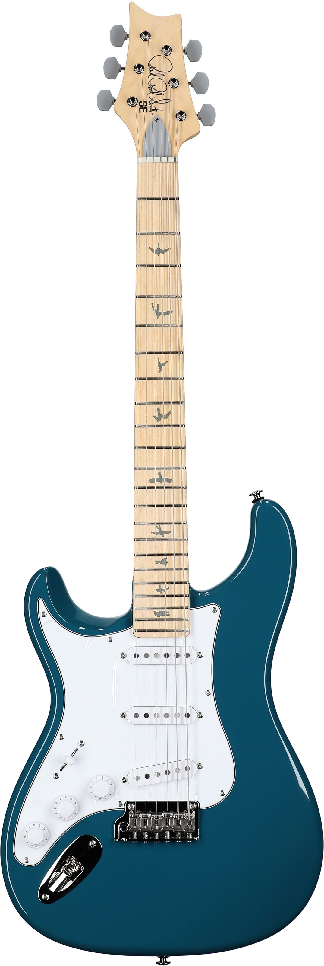 PRS Paul Reed Smith SE Silver Sky Electric Guitar, Left-Handed, Maple Fretboard (with Gig Bag), Nylon Blue, Full Straight Front
