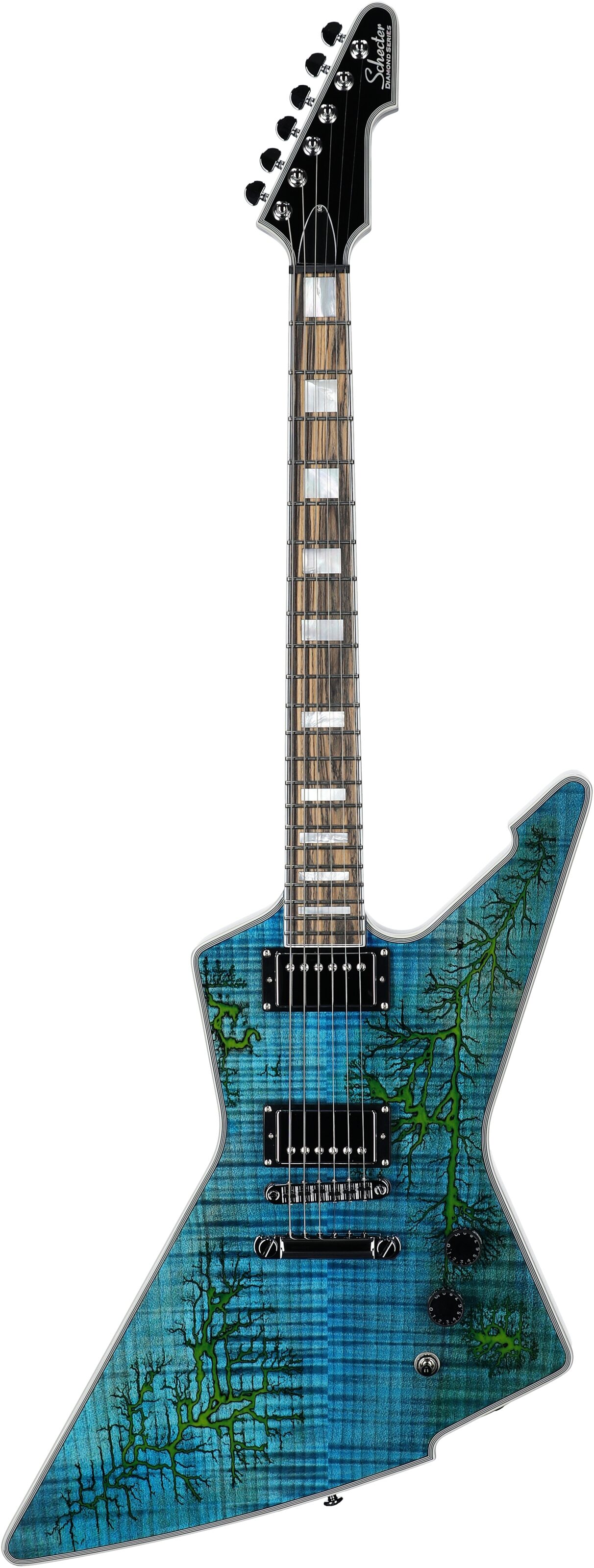 Schecter E-1 Electro-Resin Electric Guitar, Transparent Blue, Full Straight Front