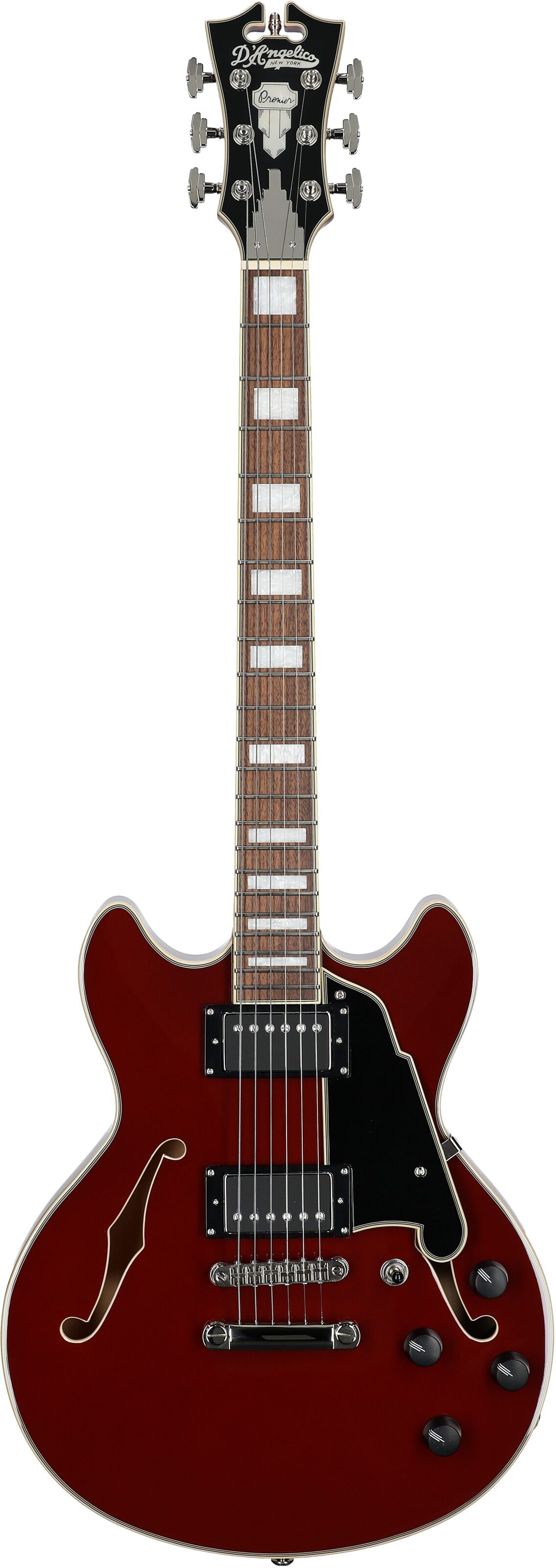 D'Angelico Premier Mini DC Electric Guitar, Burnt Red, Full Straight Front