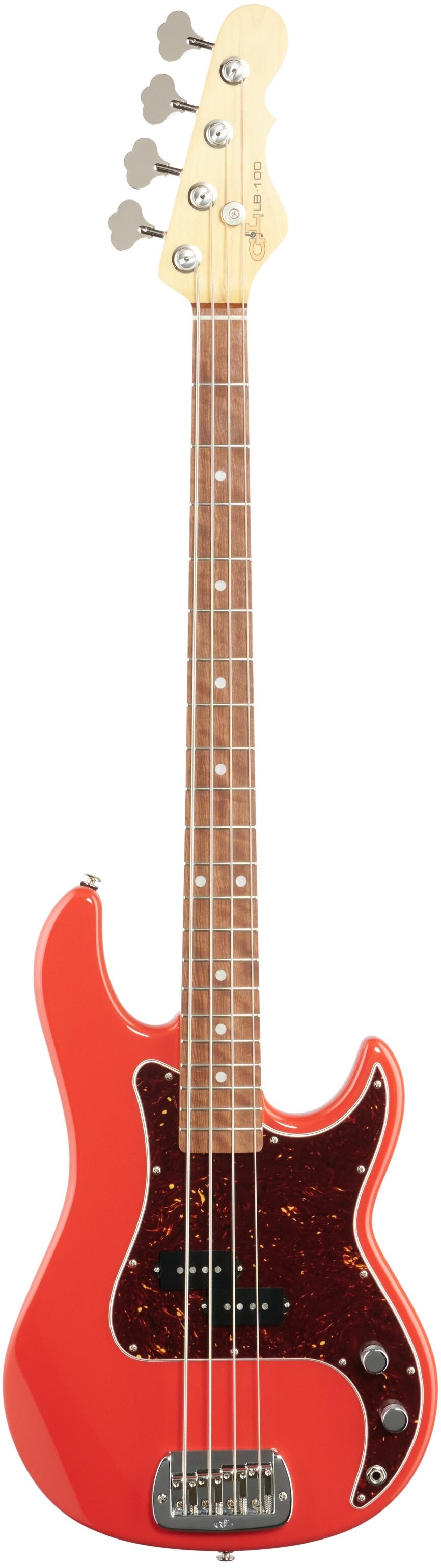 G&L Fullerton Deluxe LB-100 Bass Guitar (with Gig Bag), Fullerton Red, Full Straight Front