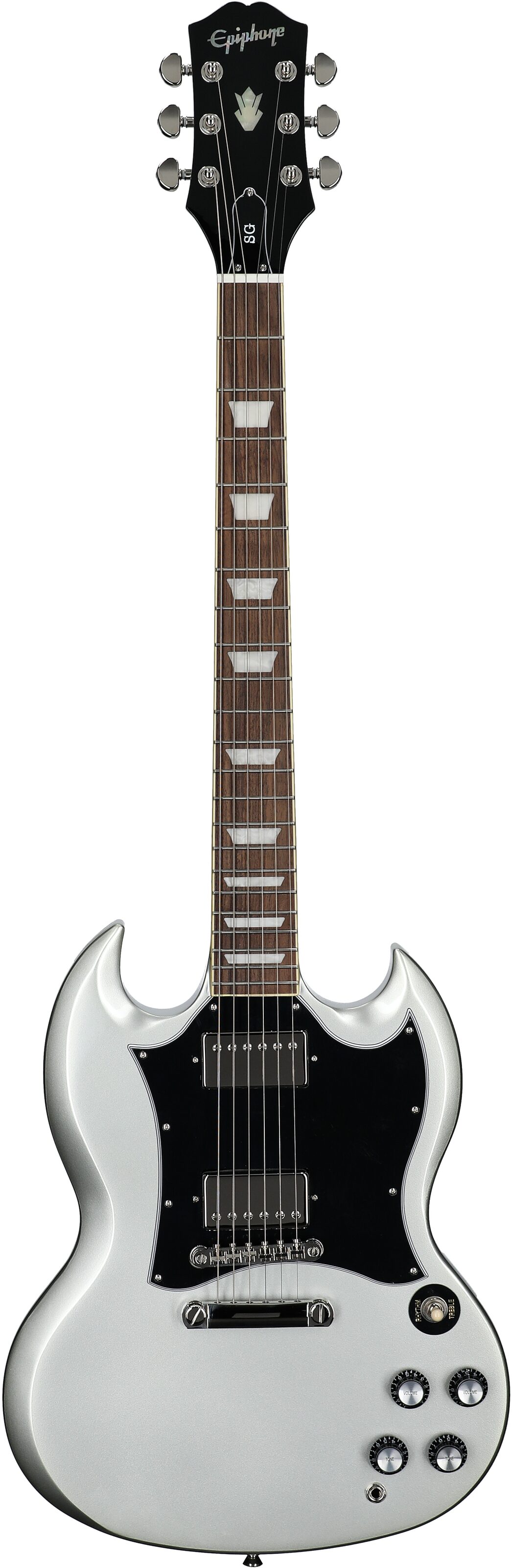 Epiphone Inspired by Gibson SG Standard Electric Guitar (with Gig Bag), Silver Mist, Full Straight Front