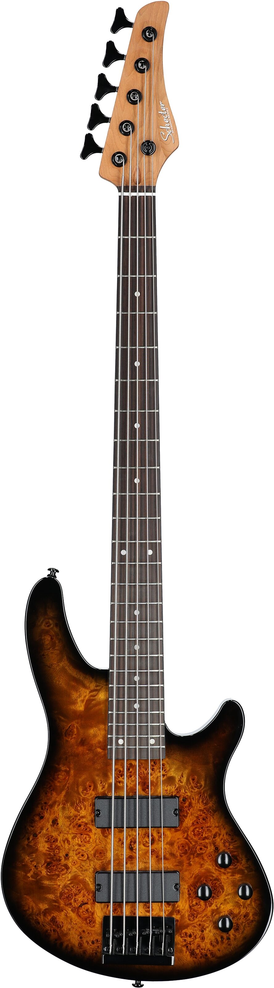 Schecter C-5 Standard Electric Bass, 5-String, Tobacco Burl, Full Straight Front