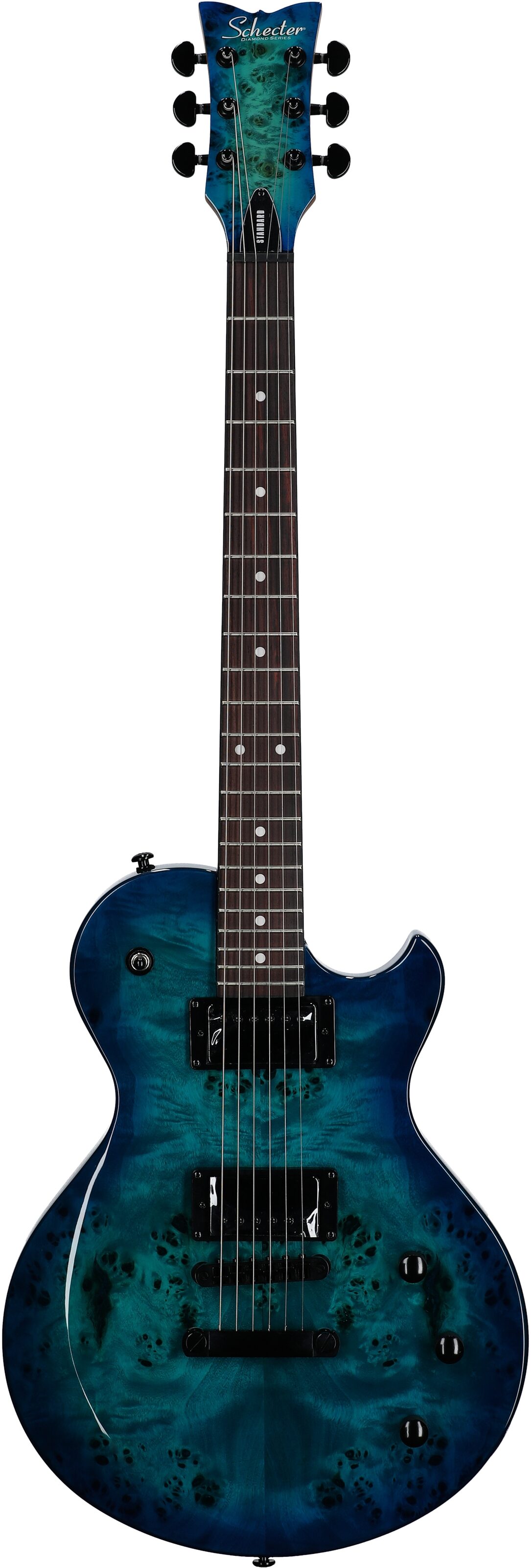 Schecter Solo II Standard Electric Guitar, Ocean Blue Burst Burl, Full Straight Front
