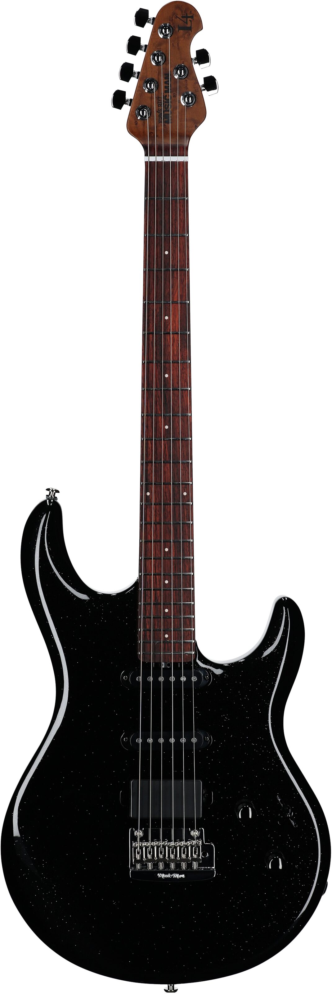 Ernie Ball Music Man Luke 4 HSS Electric Guitar, Black Sparkle, Full Straight Front