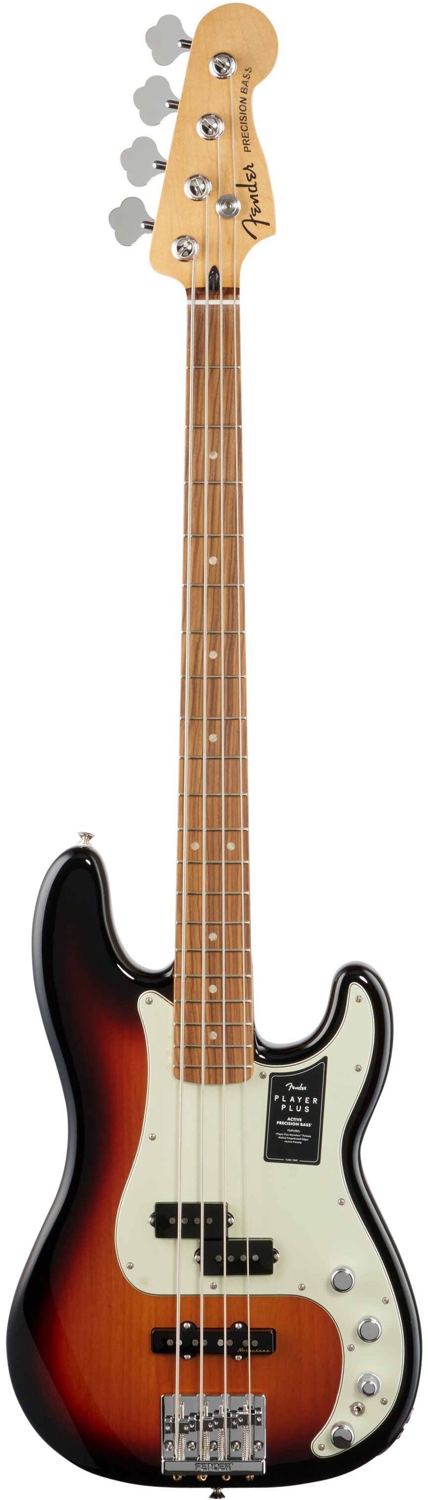 Fender Player Plus Precision Electric Bass, Pau Ferro Fingerboard (with Gig Bag), 3-Color Sunburst, Full Straight Front