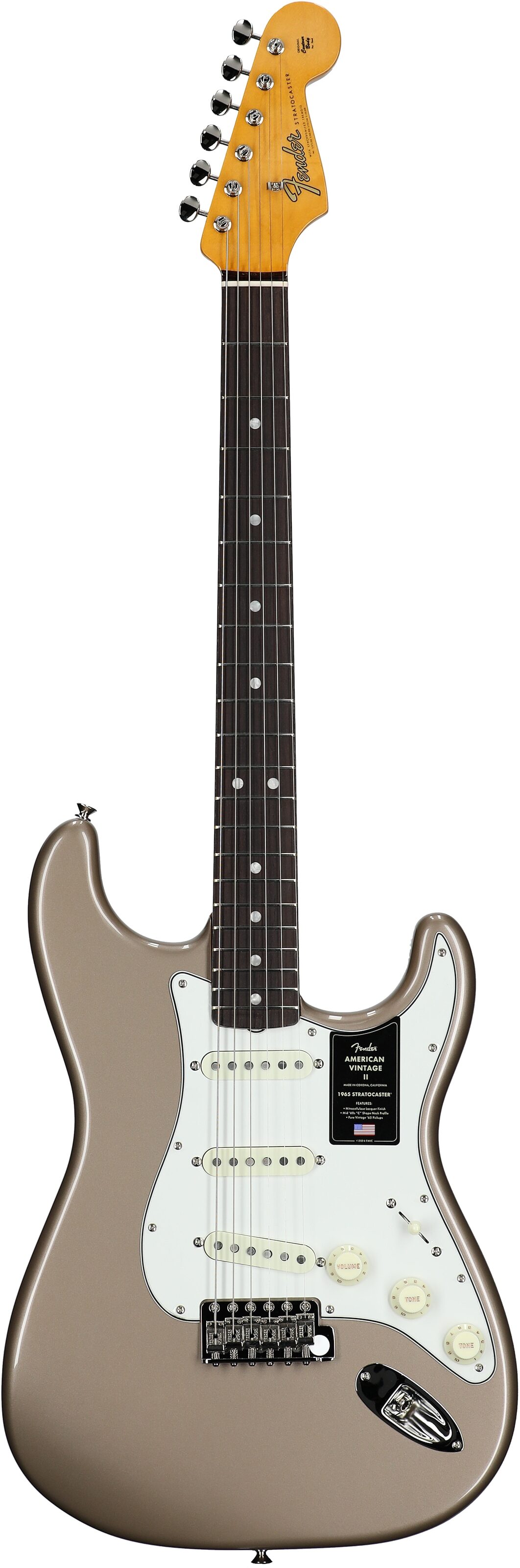 Fender American Vintage II 1965 Stratocaster Electric Guitar, Rosewood (with Case), Shoreline Gold, Full Straight Front