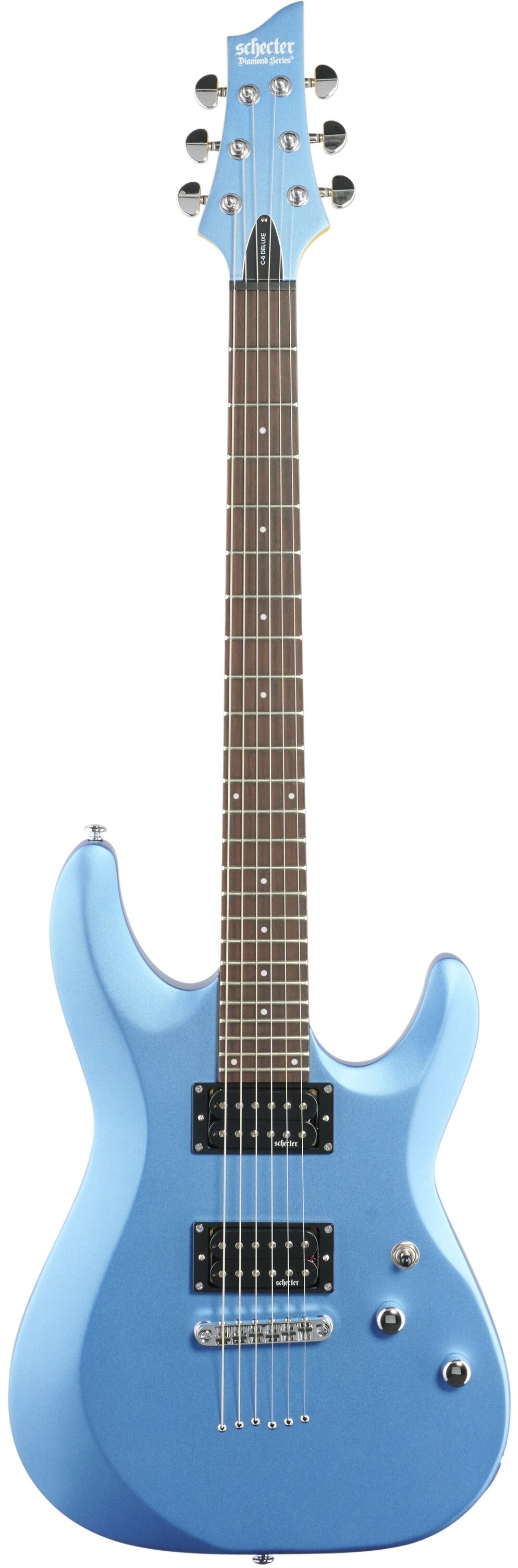 Schecter C-6 Deluxe Electric Guitar, Satin Metallic Light Blue, Full Straight Front