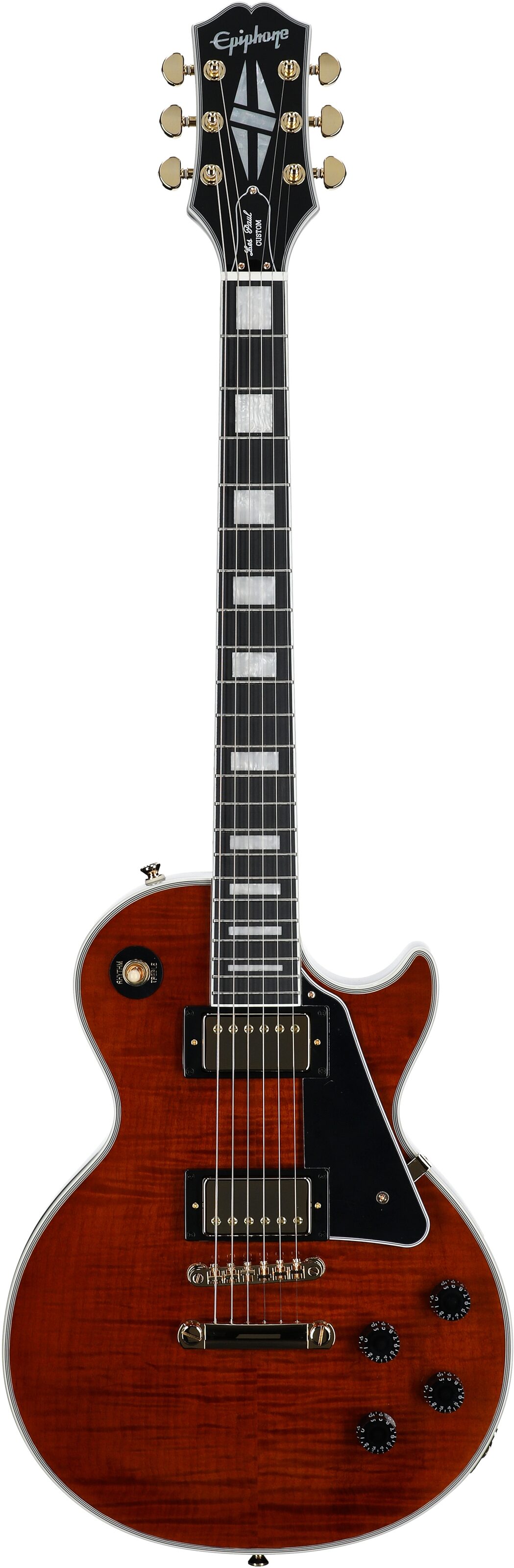Epiphone Exclusive Les Paul Custom Figured Electric Guitar (with Gig Bag), Root Beer, Full Straight Front