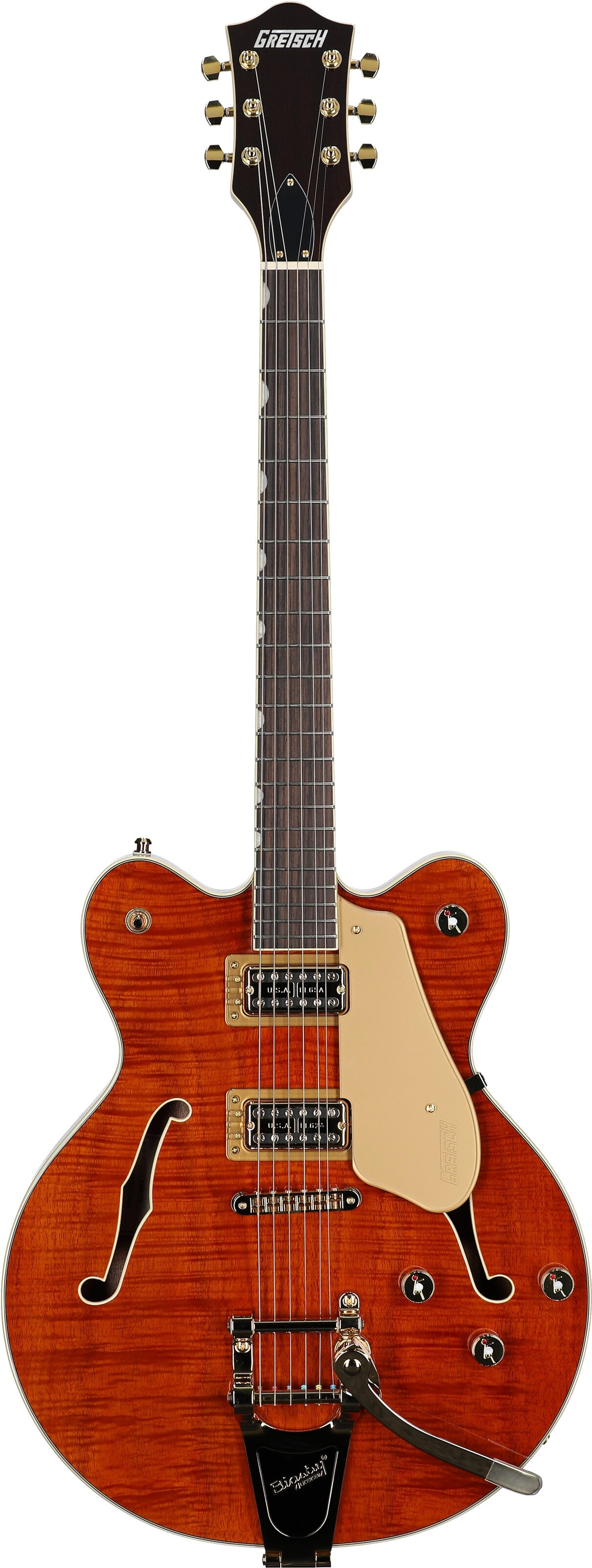 Gretsch Limited Edition Electromatic Broadkaster Electric Guitar (with Case), Flame Okoume Orange, Full Straight Front