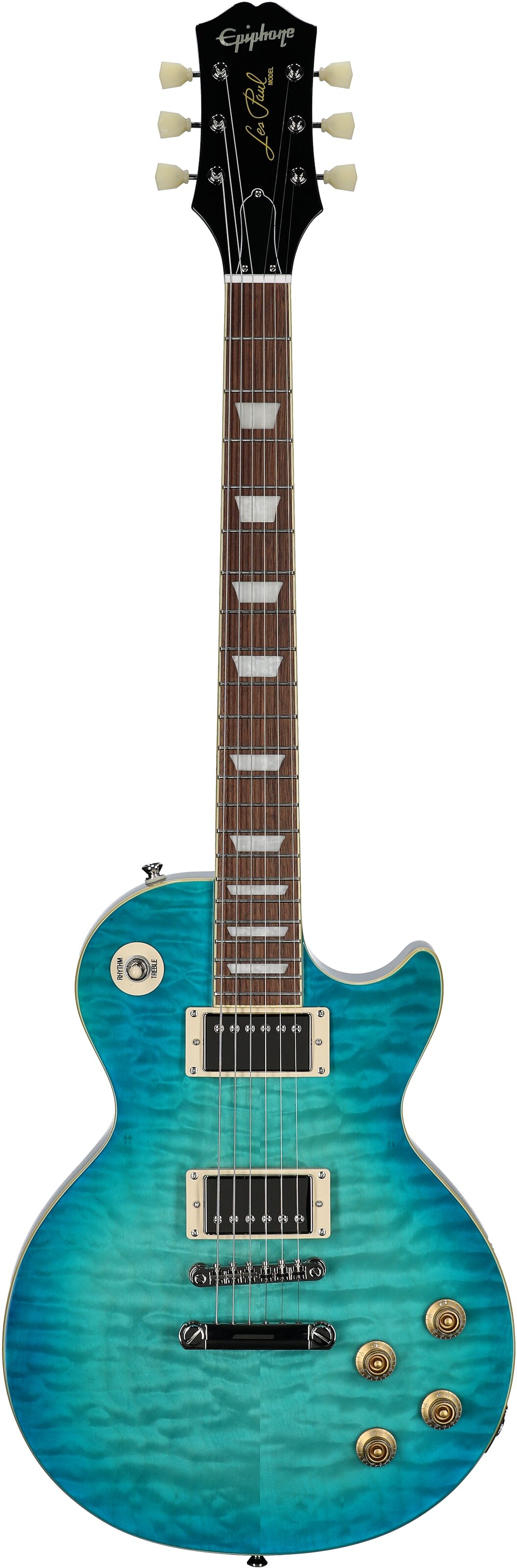 Epiphone Goryo Yuto Les Paul Standard Electric Guitar (with Soft Case), Quilt Blue Burst, Full Straight Front