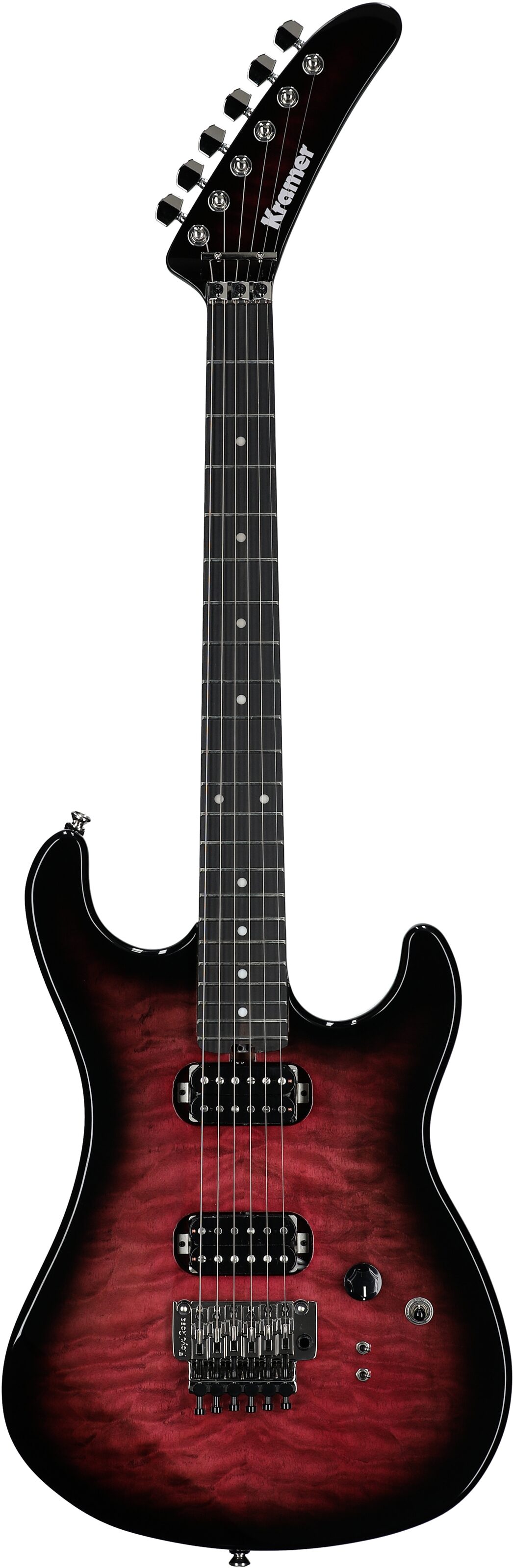 Kramer 84 HH FR Quilted Top Electric Guitar, Ebony Fingerboard (with Gig Bag), Magenta Burst, Full Straight Front
