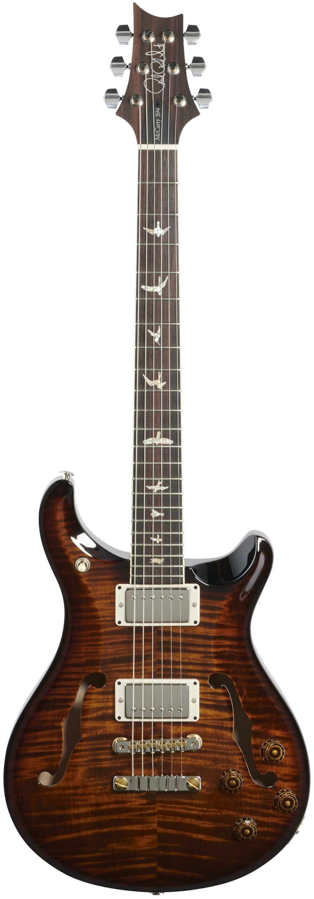 PRS Paul Reed Smith McCarty 594 Hollowbody II 10-Top Electric Guitar (with Case), Black Gold Burst, Full Straight Front