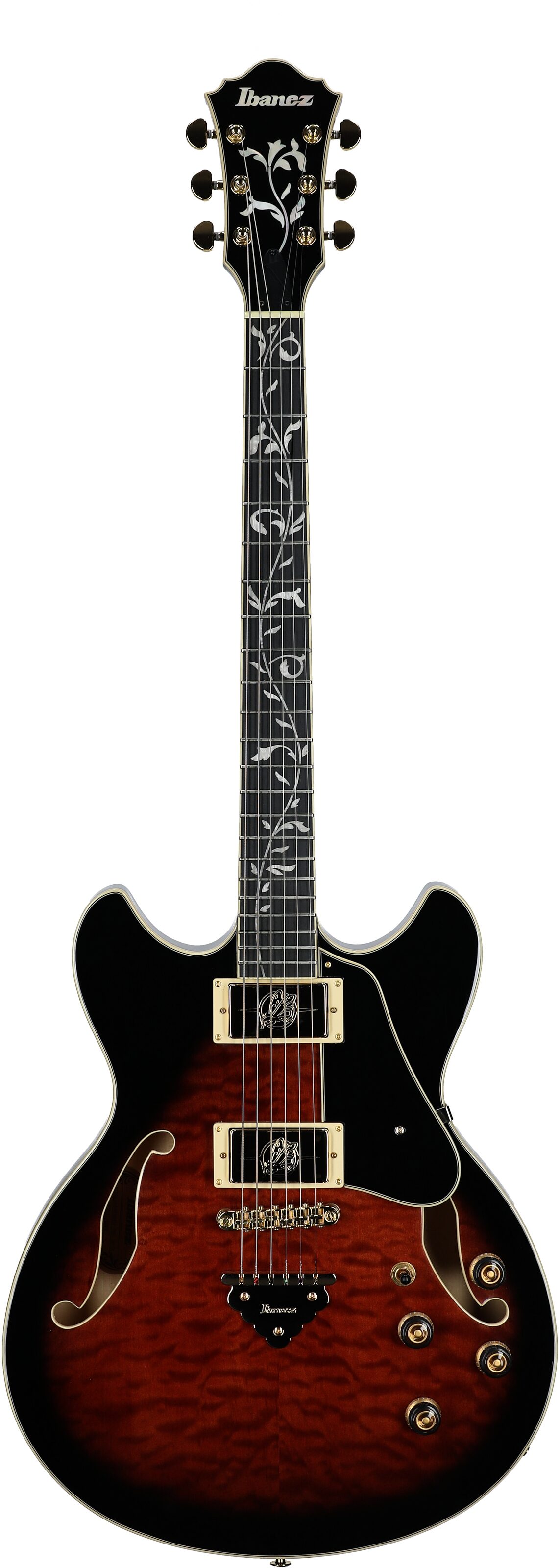 Ibanez AS93QMSP Artcore Electric Guitar, Dark Brown Sunburst, Full Straight Front