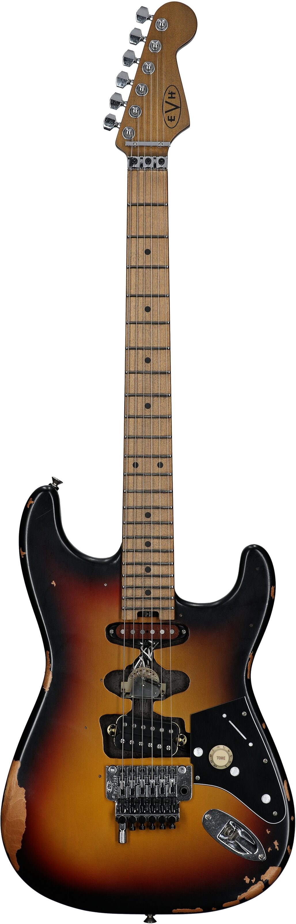 EVH Eddie Van Halen Frankenstein Relic Series Electric Guitar (with Gig Bag), Vintage Sunburst, Full Straight Front