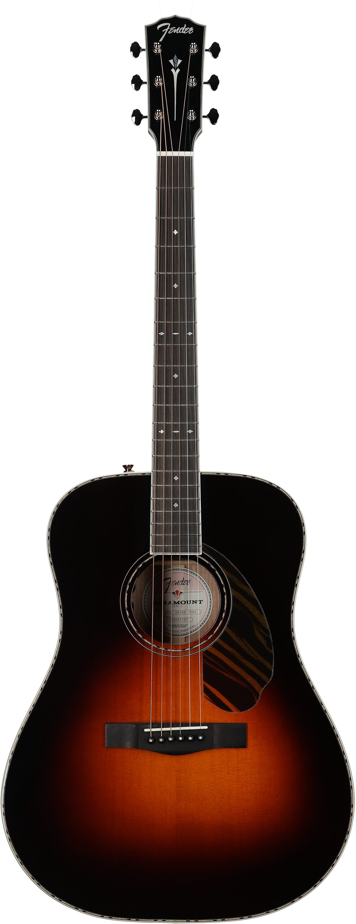Fender Paramount PD-220E Dreadnought Acoustic-Electric Guitar (with Case), Three-Tone Vintage Sunburst, Open Box (Very Good), Full Straight Front