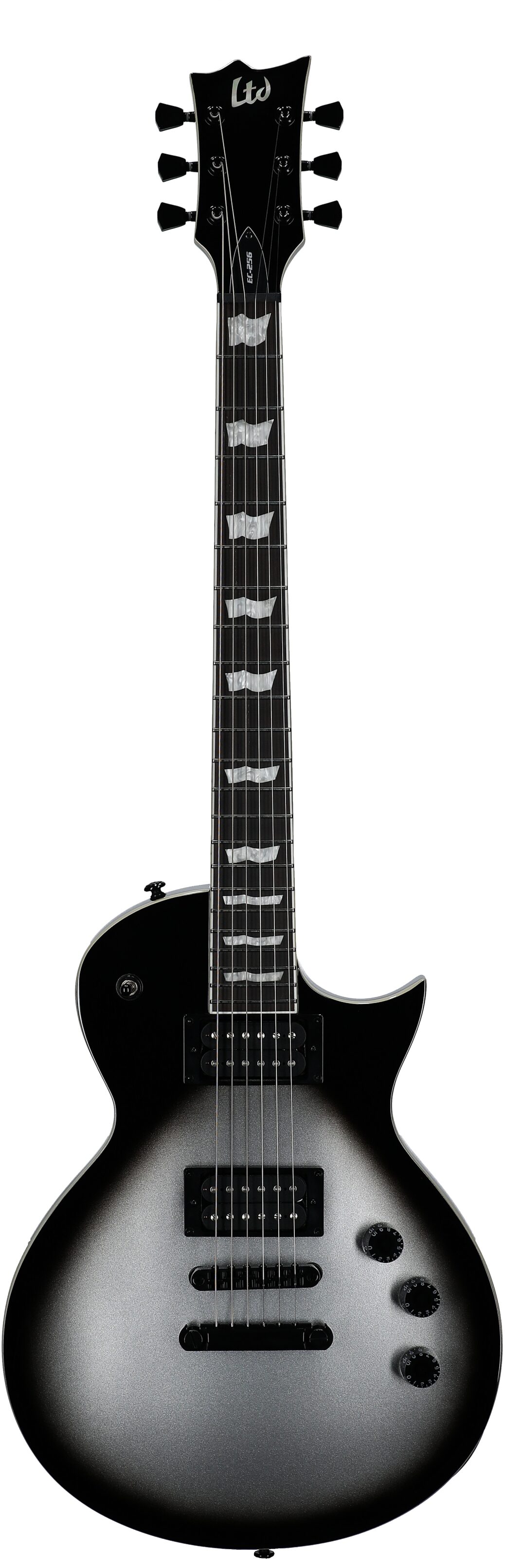 ESP LTD EC-256FM Electric Guitar, Silver Sunburst Teardrop, Full Straight Front