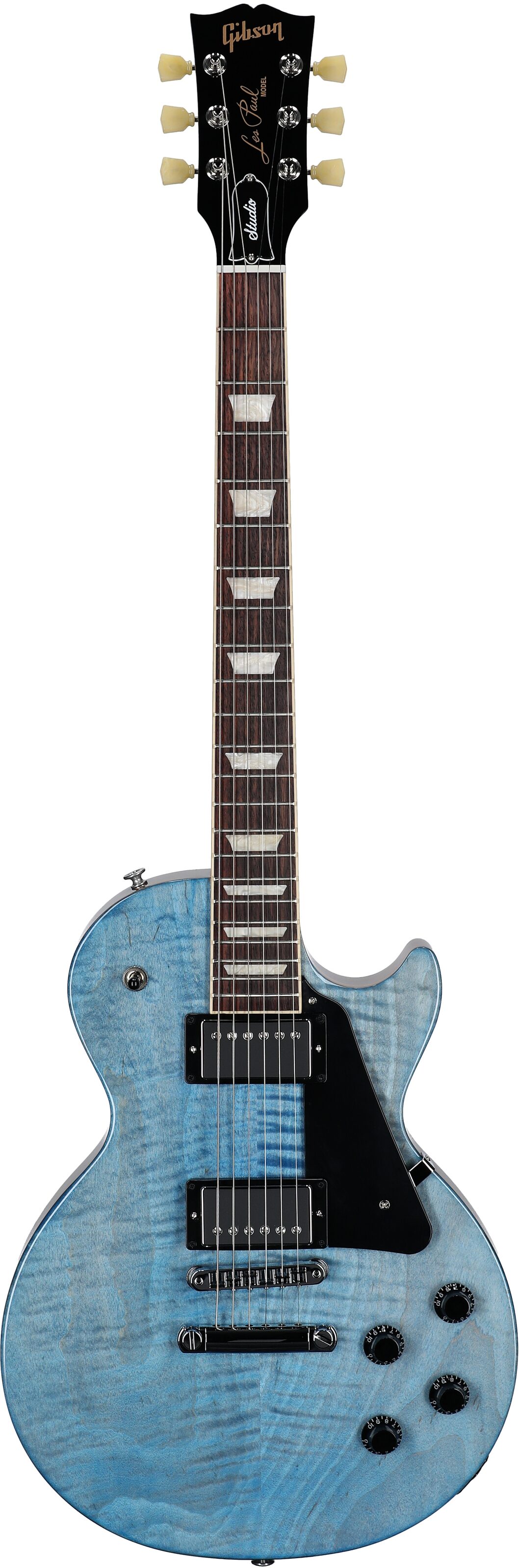 Gibson Exclusive Les Paul Studio Figured Electric Guitar (with Soft Case), Figured Ocean Blue, Full Straight Front