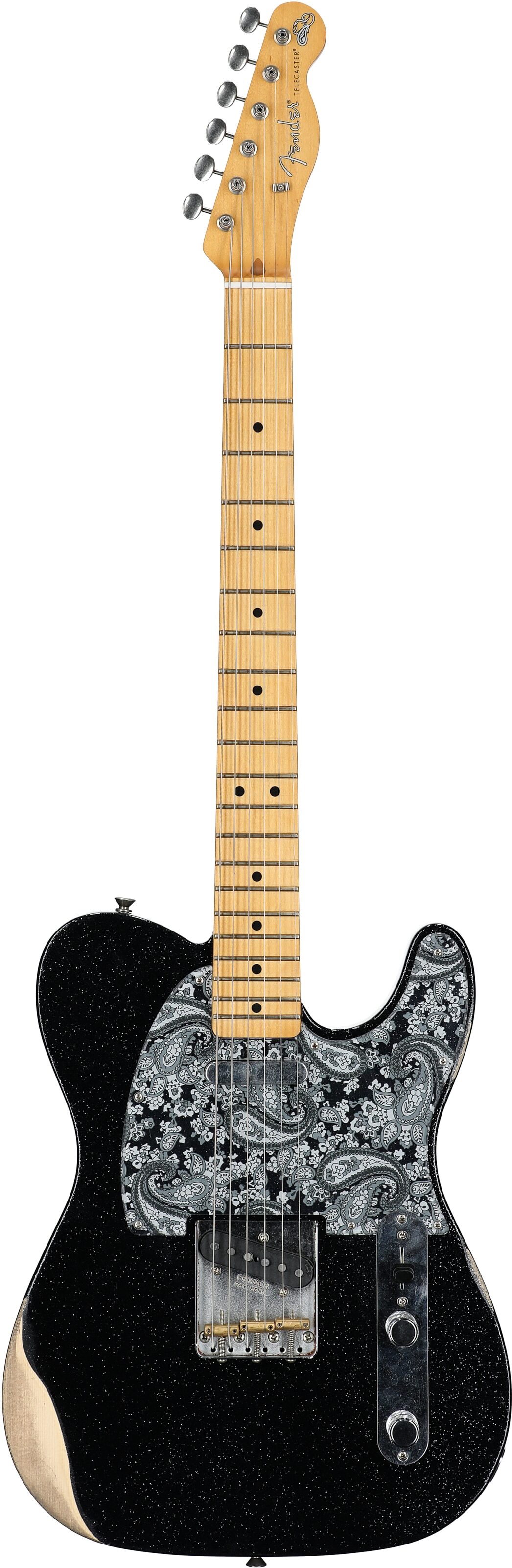 Fender Brad Paisley Worn Telecaster Electric Guitar (with Gig Bag), Black Sparkle, Full Straight Front