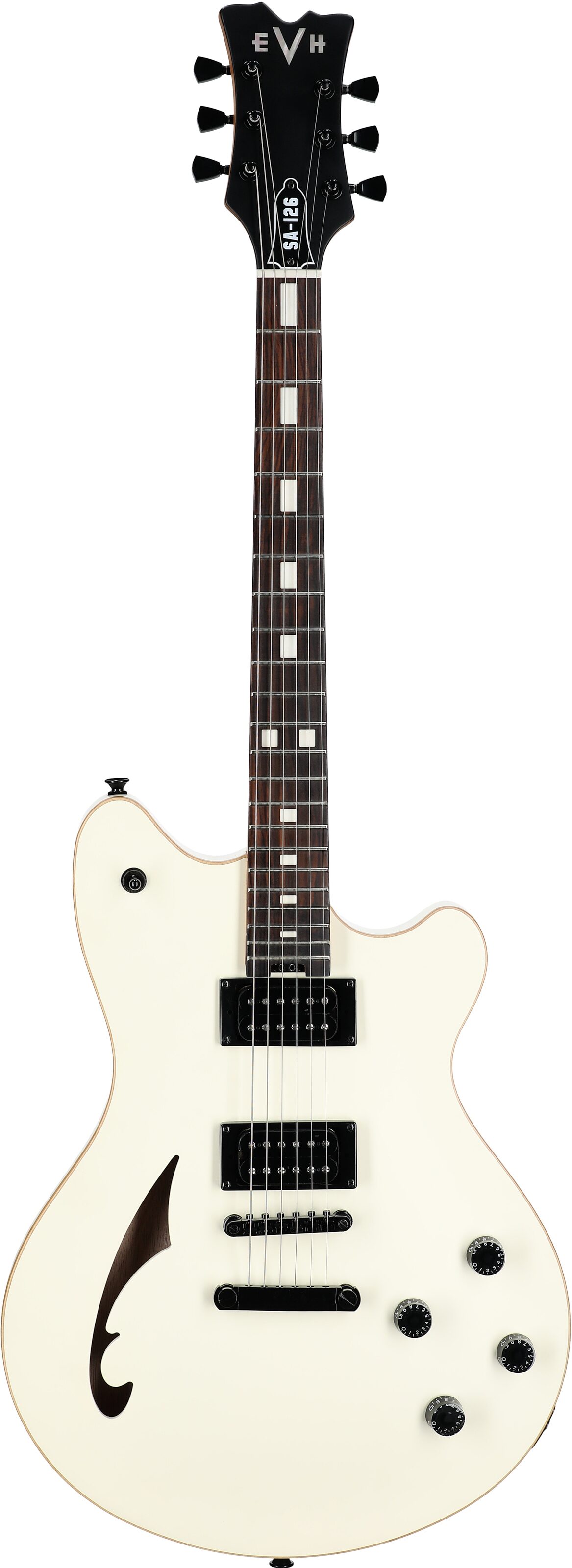 EVH Eddie Van Halen SA-126 Standard Centerblock Electric Guitar, Satin Vintage White, Full Straight Front
