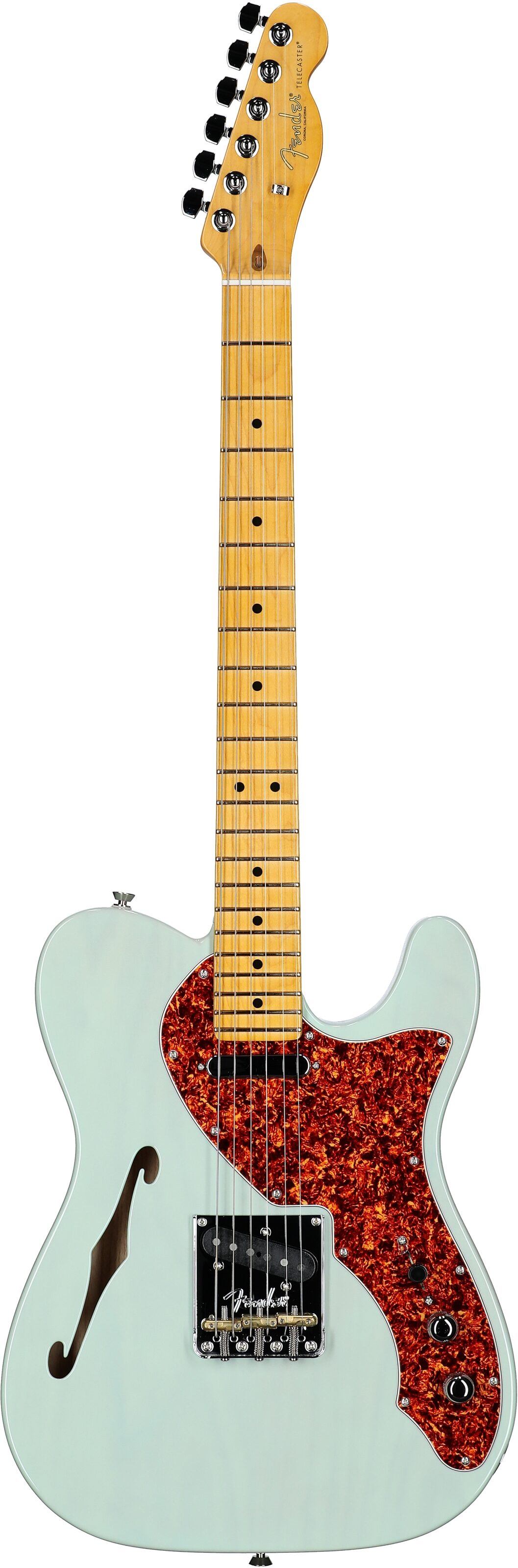 Fender Limited Edition American Pro II Telecaster Thinline Electric Guitar (with Case), Transparent Surf Green, Full Straight Front