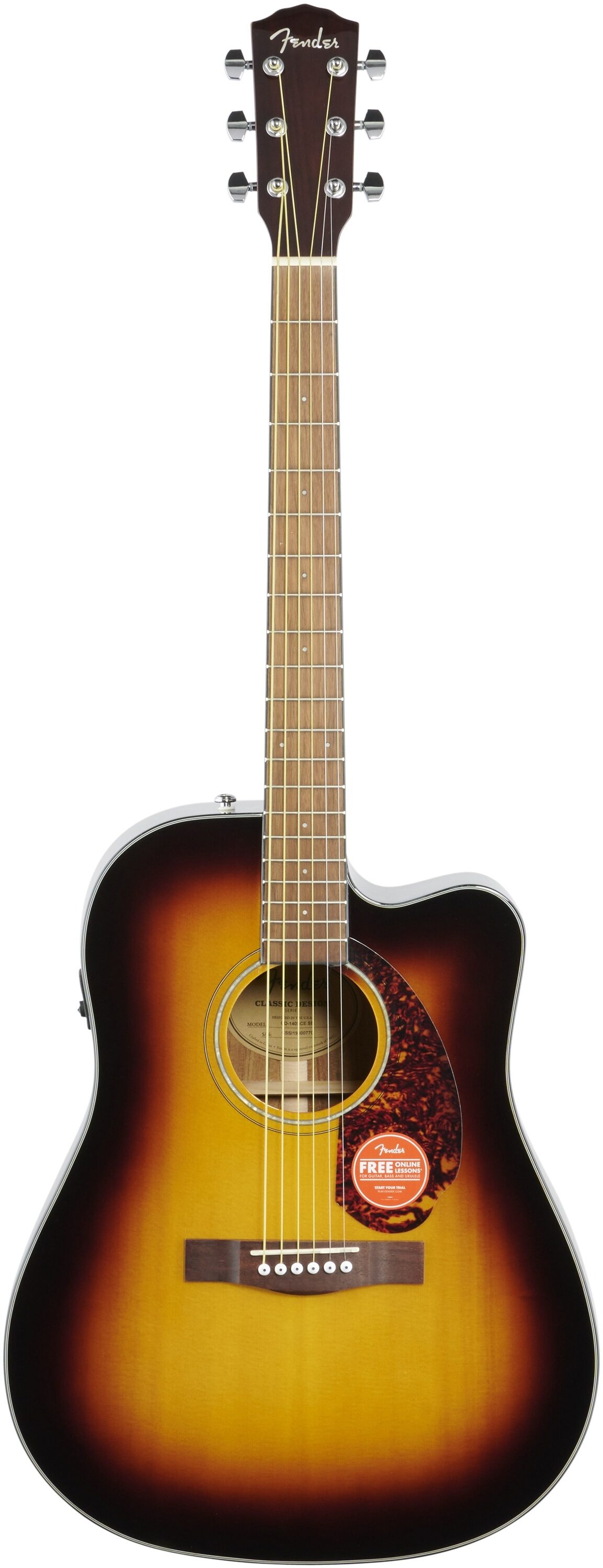 Fender CD-140SCE Dreadnought Acoustic-Electric Guitar, with Walnut Fingerboard (and Case), Sunburst, Full Straight Front