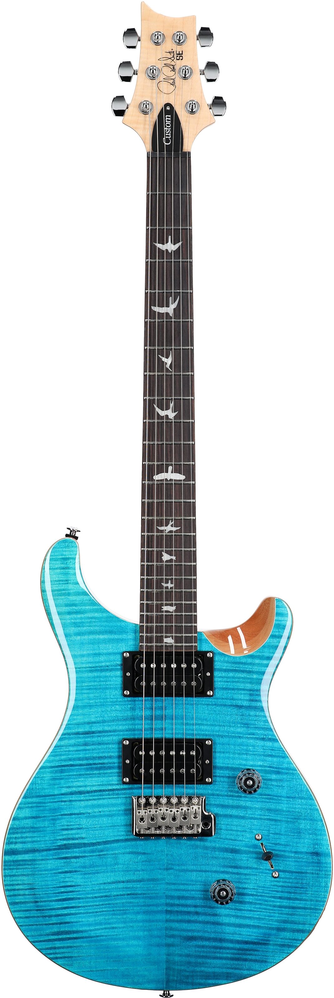 PRS Paul Reed Smith SE Custom 24 Electric Guitar (with Gig Bag), Blue Matteo, Natural Back, Full Straight Front