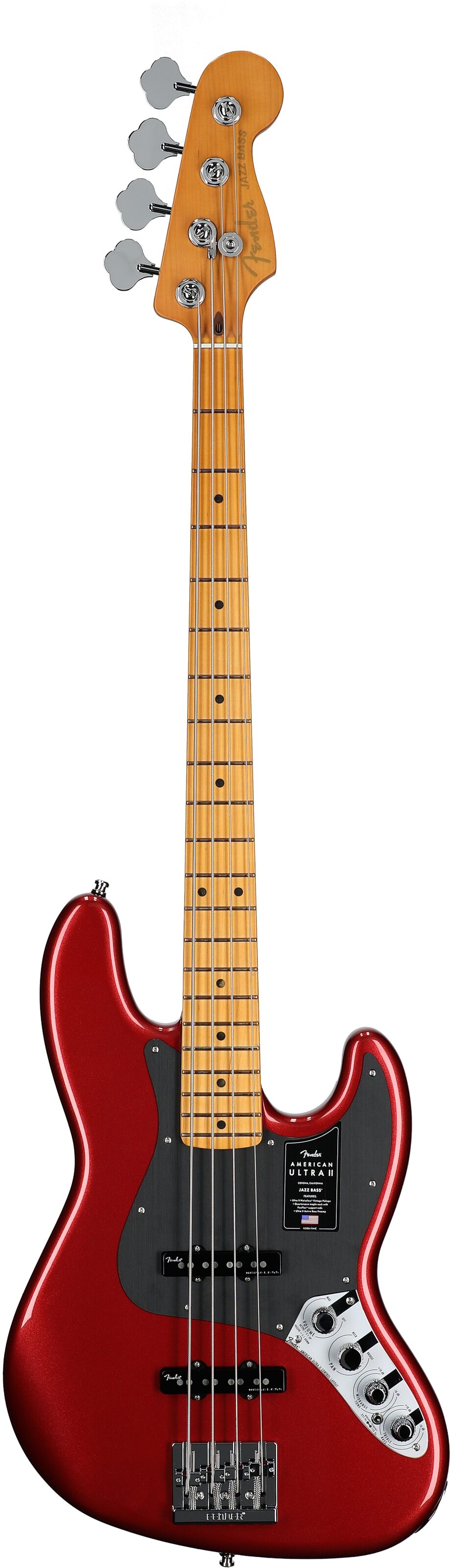 Fender American Ultra II Jazz Electric Bass, Maple Fingerboard (with Case), Sinister Red, Full Straight Front