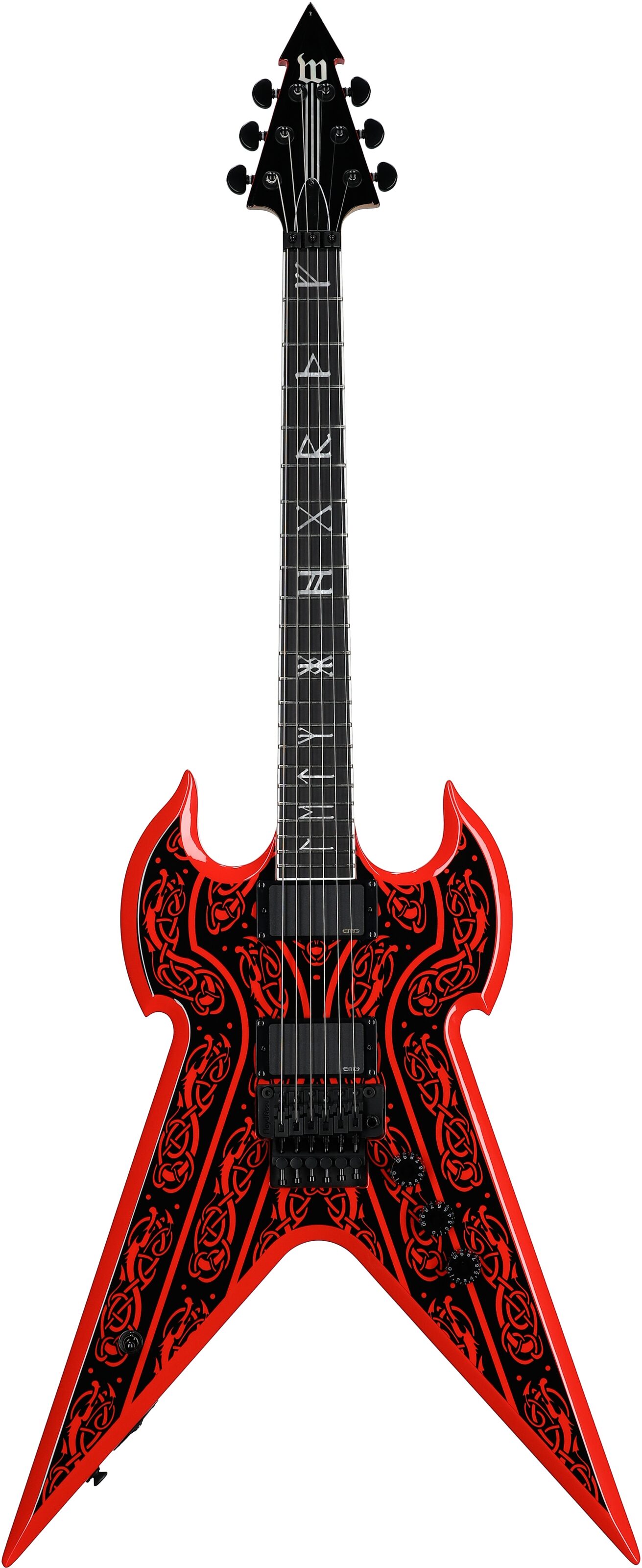 Wylde Audio Warhammer FR Electric Guitar, Norse Dragon Pinstripe Red, Open Box (Good), Full Straight Front