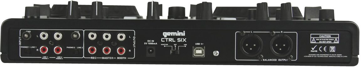 Gemini CTRL-SIX USB/MIDI DJ Controller and Audio Interface, Back