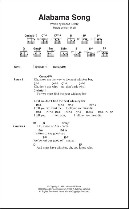 kalligrafi stress ortodoks Alabama Song - Guitar Chords/Lyrics | zZounds