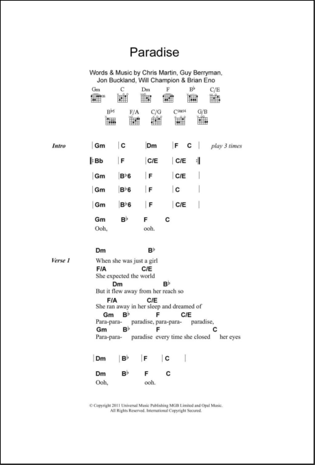 Paradise - Guitar Chords/Lyrics